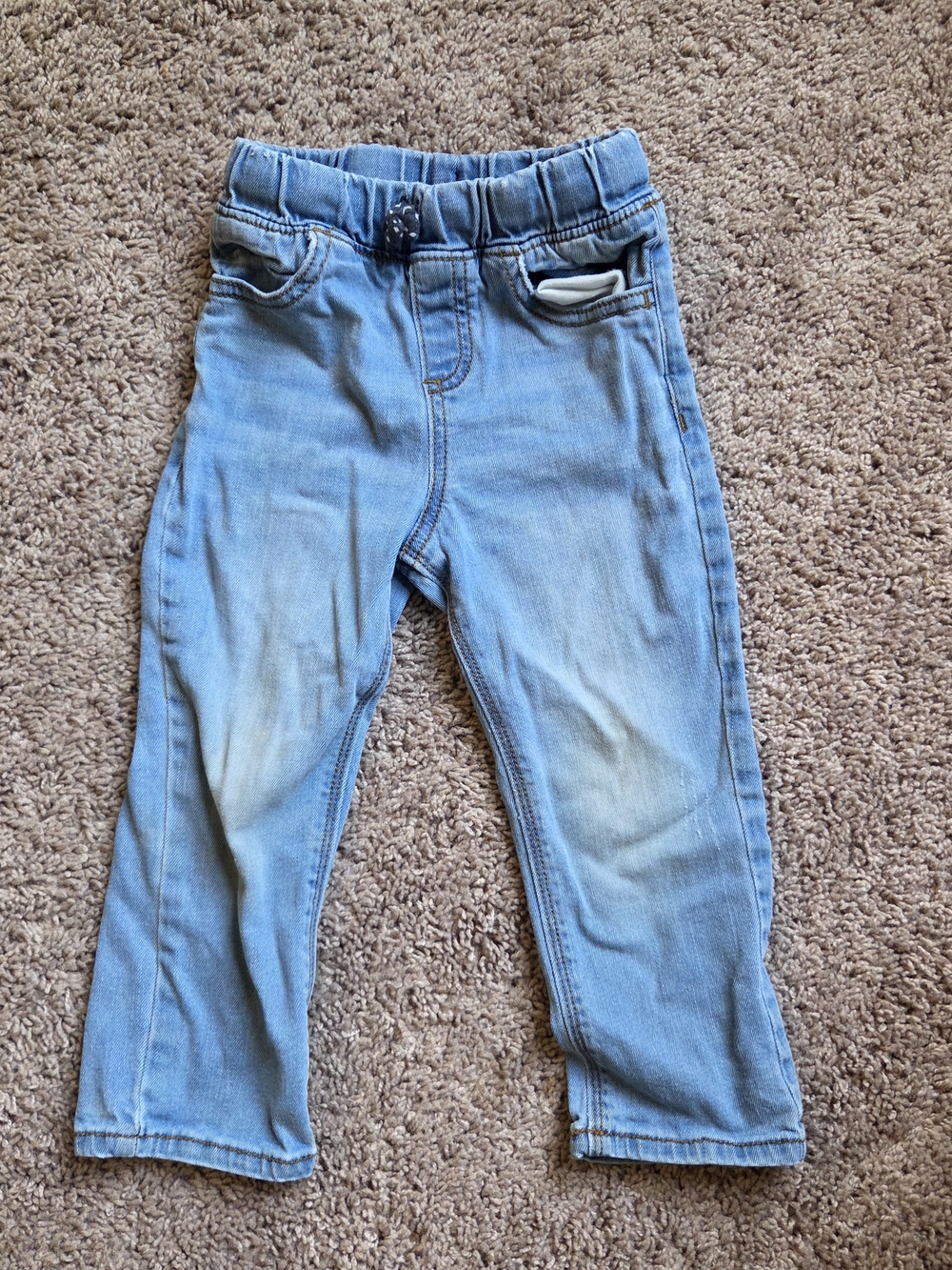 Kids Light Blue Denim-Style Pull-On Pants Drawstring Waist 2T